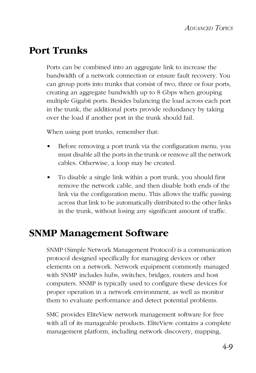 SMC Networks SMC6924VF manual Port Trunks, SNMP Management Software 