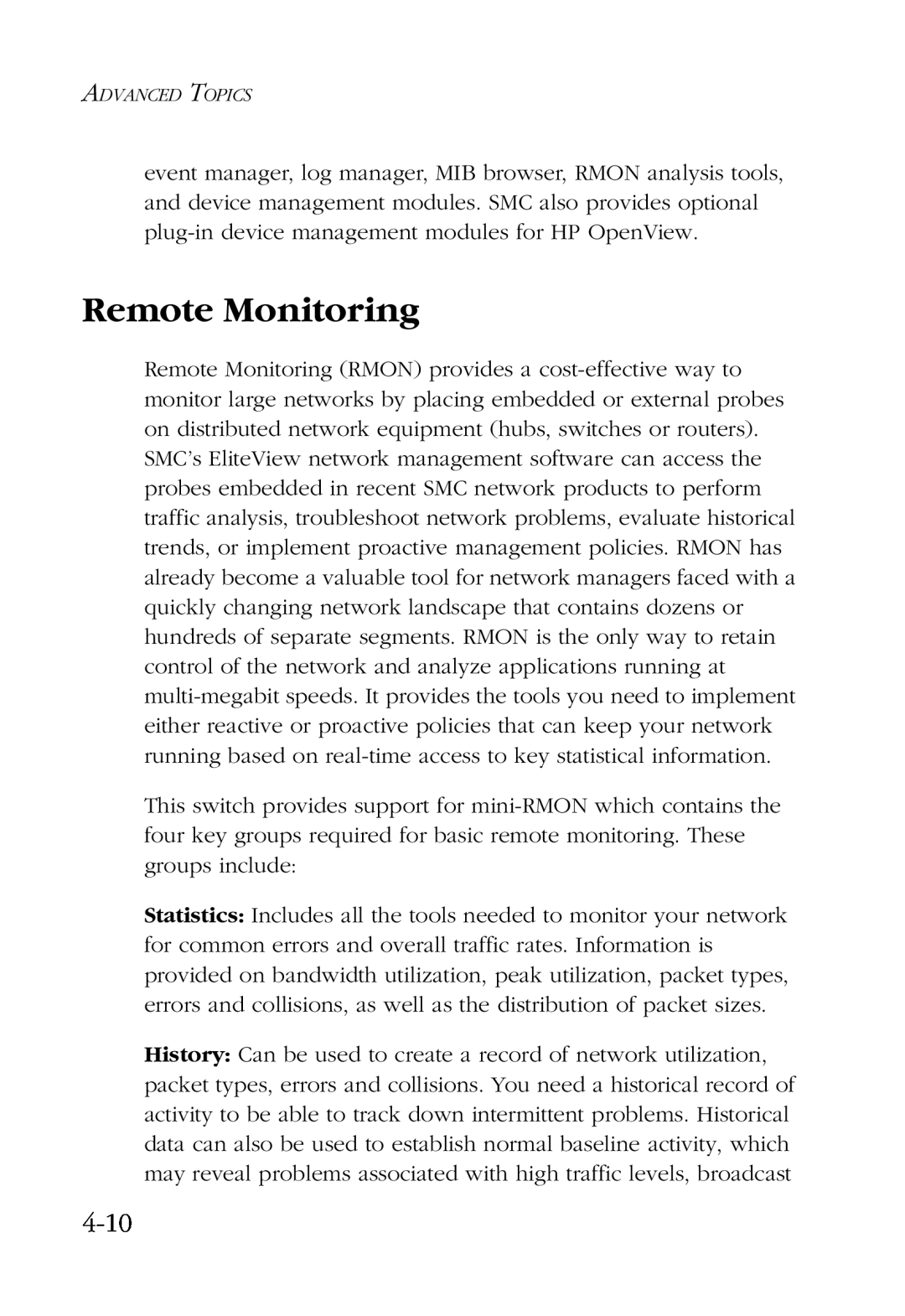 SMC Networks SMC6924VF manual Remote Monitoring, 4-10 