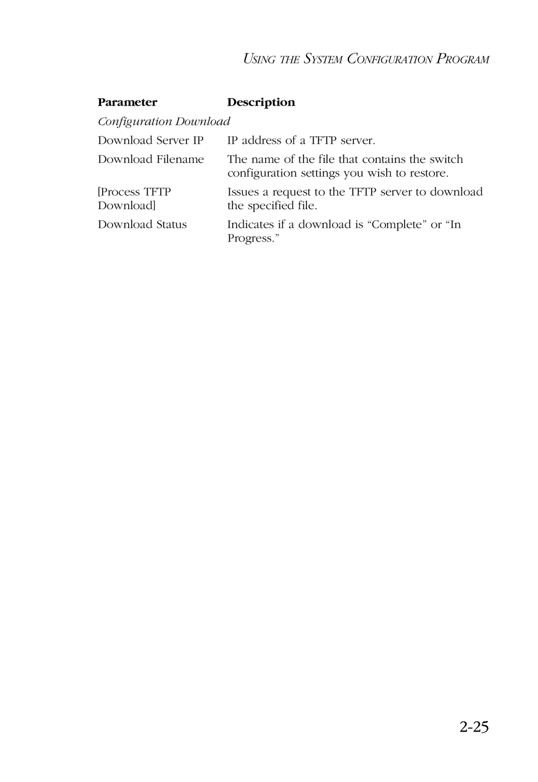SMC Networks SMC6924VF manual 2-25, Parameter, Description 