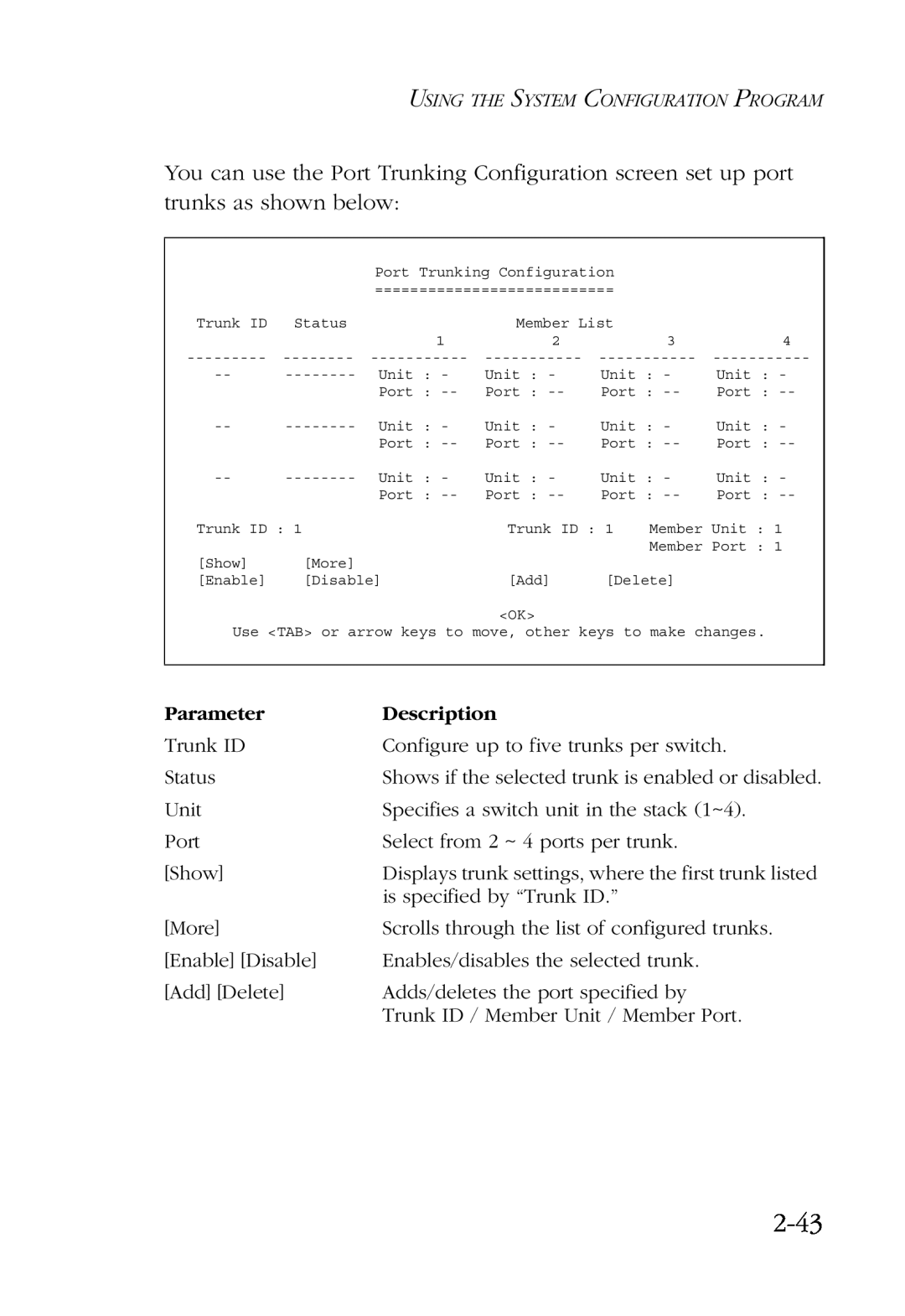 SMC Networks SMC6924VF manual 2-43, Parameter, Description 