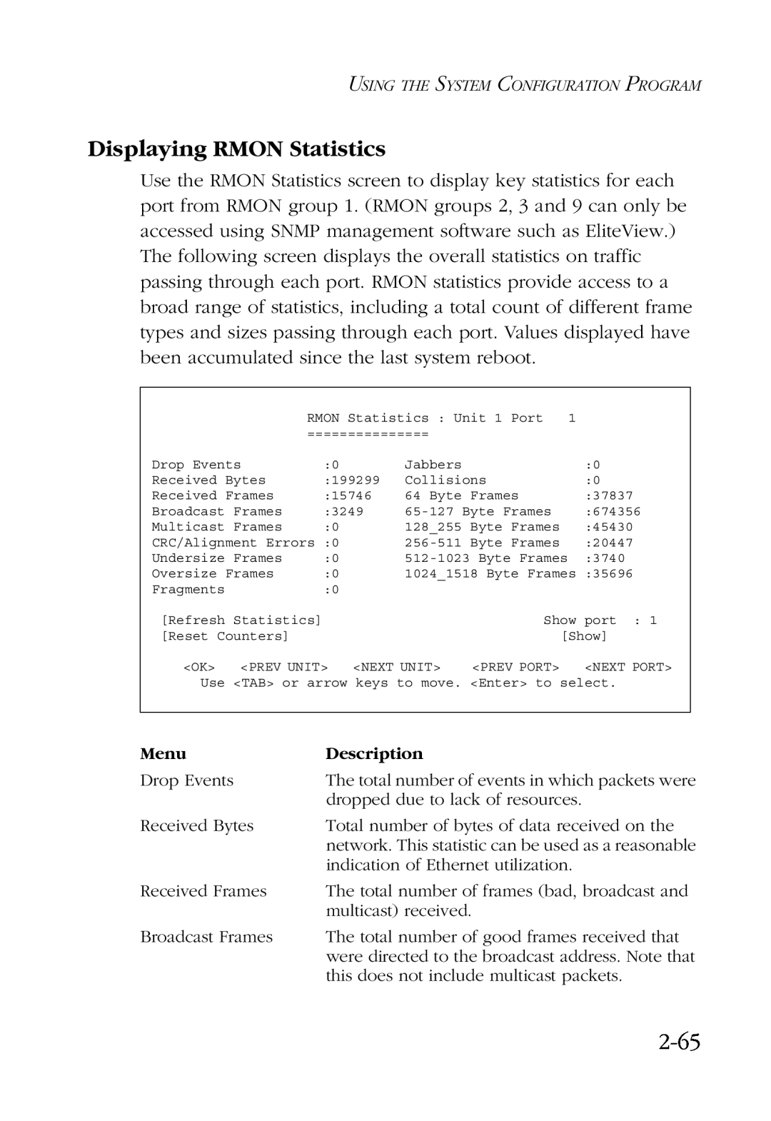 SMC Networks SMC6924VF manual Displaying RMON Statistics, 2-65 