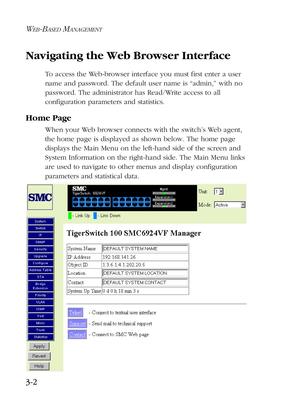 SMC Networks SMC6924VF manual Navigating the Web Browser Interface, Home Page 