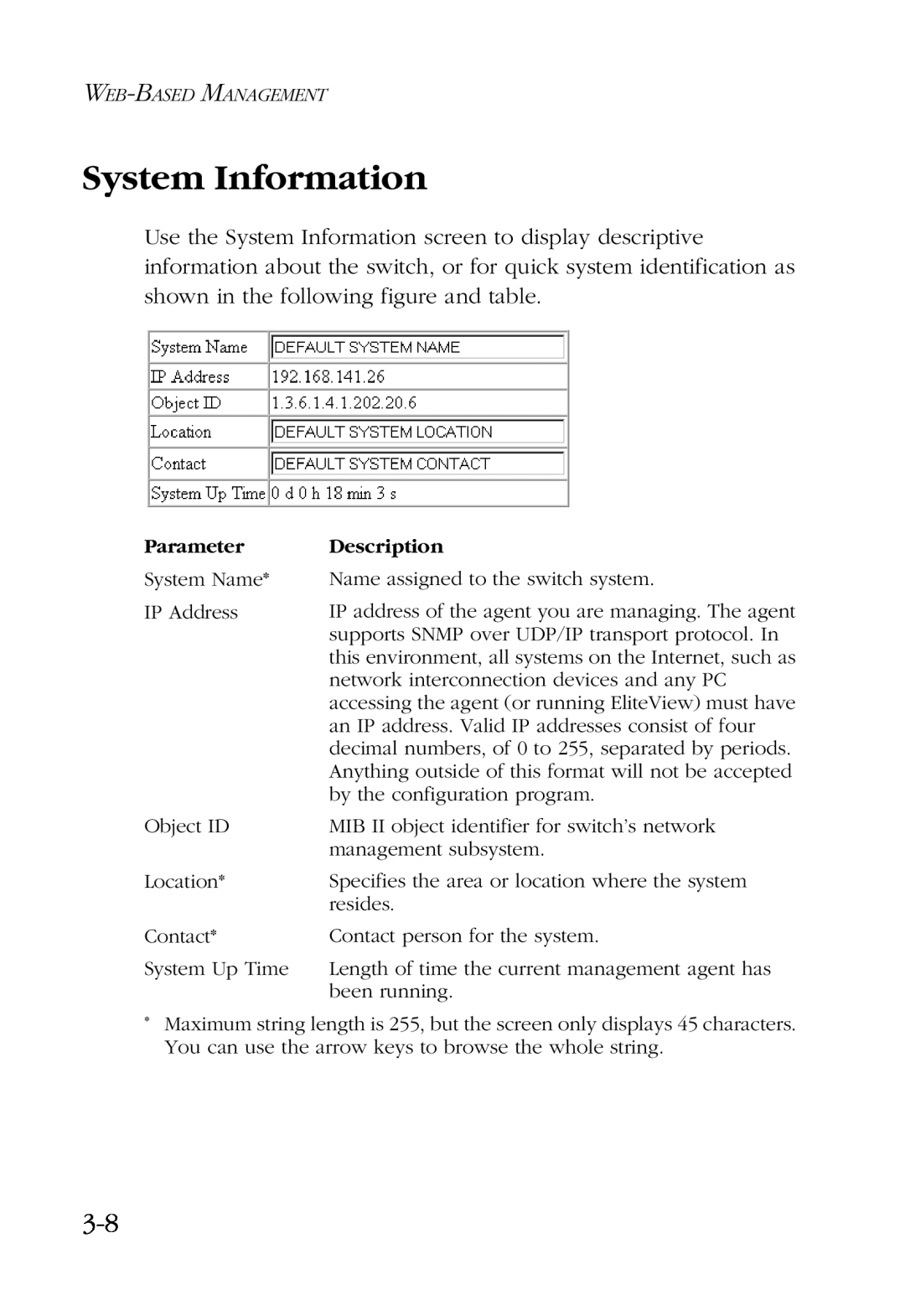 SMC Networks SMC6924VF manual System Information, Parameter, Description 