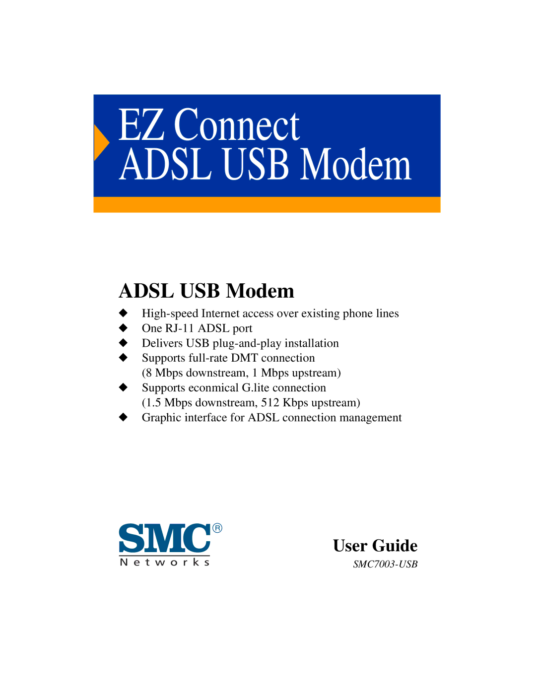 SMC Networks SMC7003-USB manual EZ Connect Adsl USB Modem 