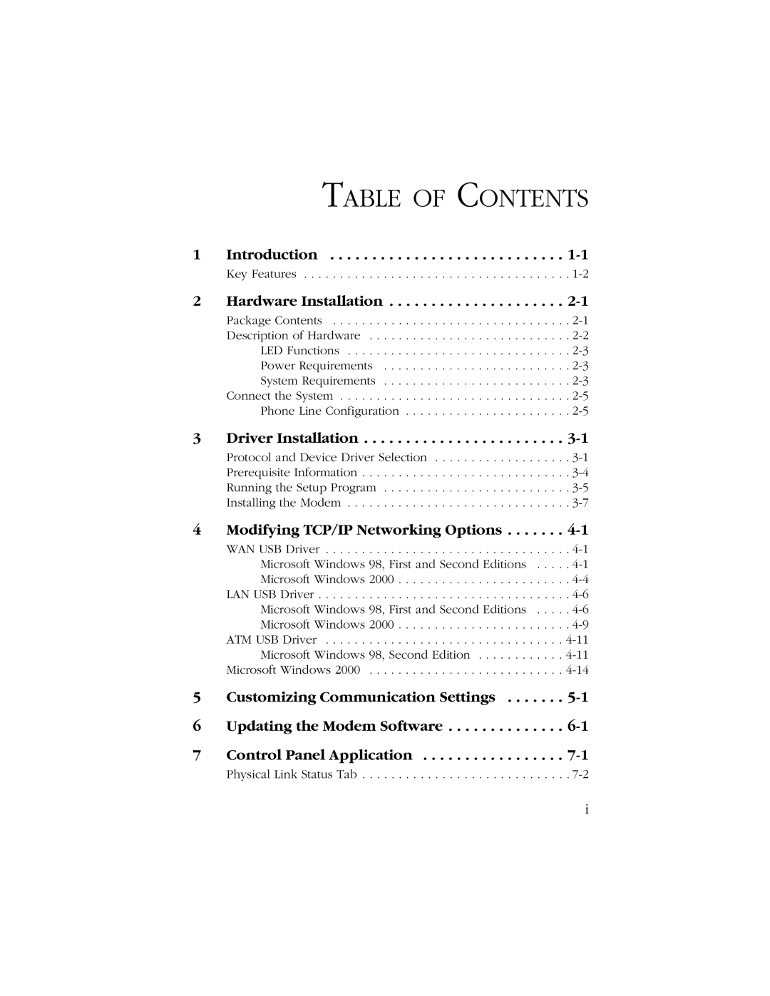 SMC Networks SMC7003-USB manual Table of Contents 