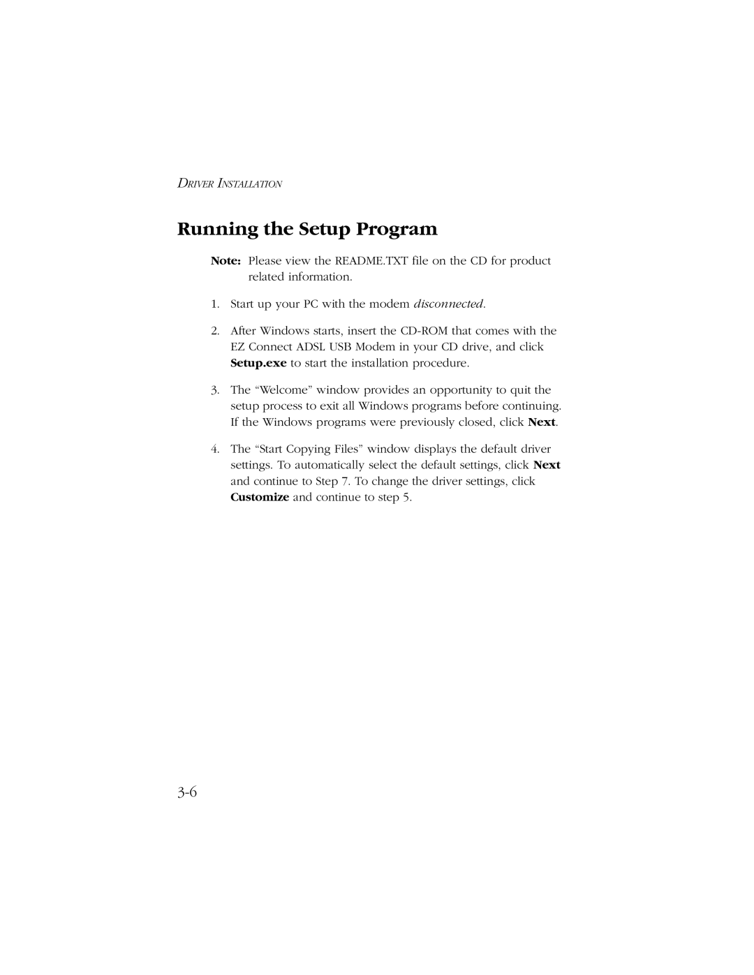 SMC Networks SMC7003-USB manual Running the Setup Program 