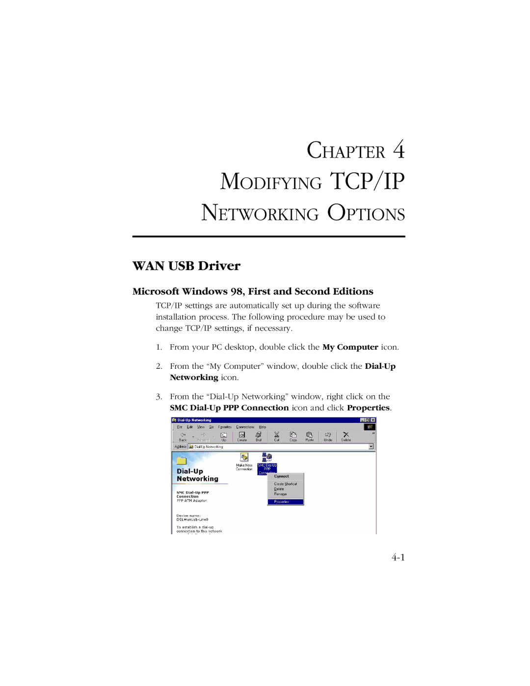 SMC Networks SMC7003-USB manual Chapter Modifying TCP/IP Networking Options, WAN USB Driver 