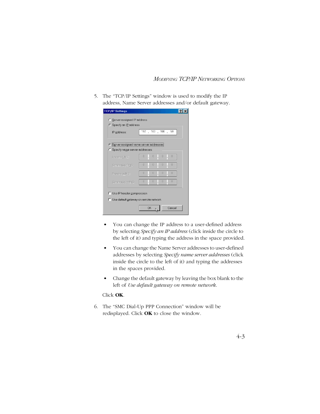 SMC Networks SMC7003-USB manual Modifying TCP/IP Networking Options 