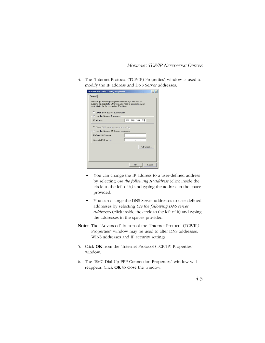 SMC Networks SMC7003-USB manual Modifying TCP/IP Networking Options 