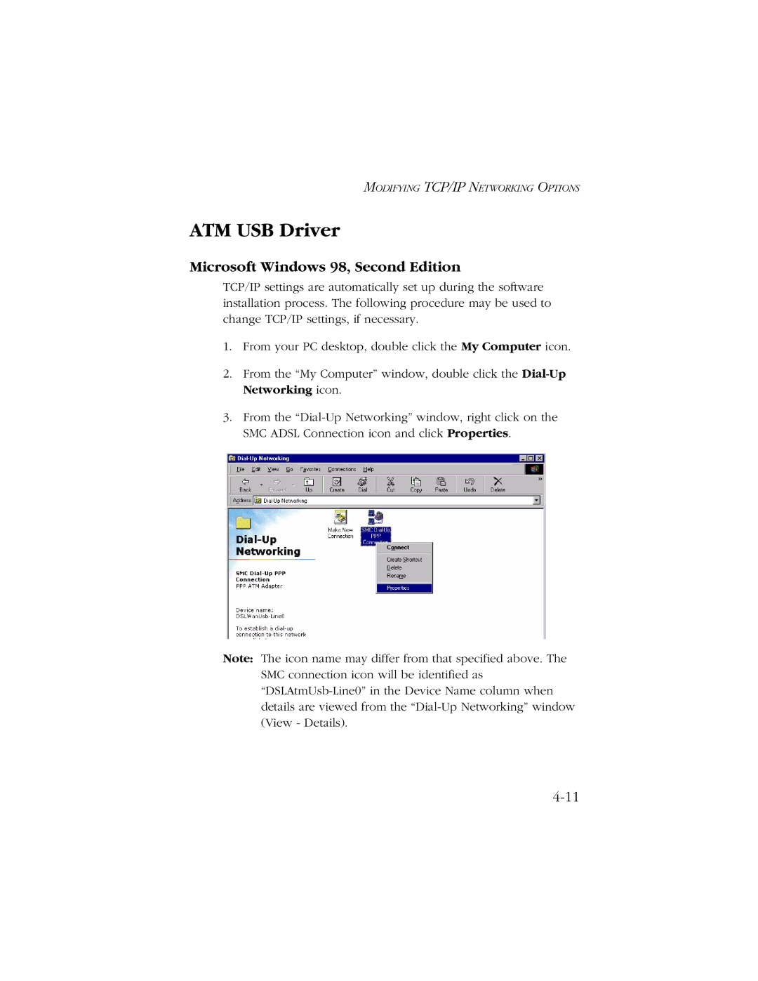 SMC Networks SMC7003-USB manual ATM USB Driver, Microsoft Windows 98, Second Edition 