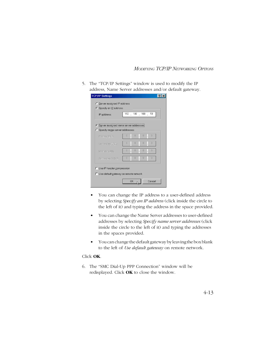 SMC Networks SMC7003-USB manual Modifying TCP/IP Networking Options 