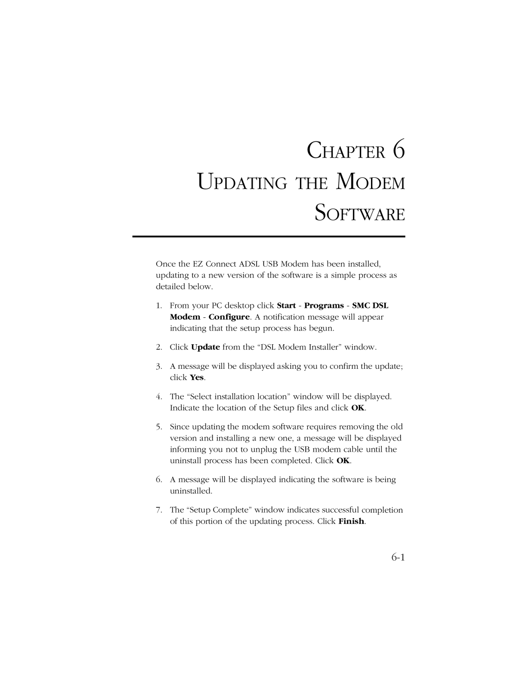 SMC Networks SMC7003-USB manual Chapter Updating the Modem Software 