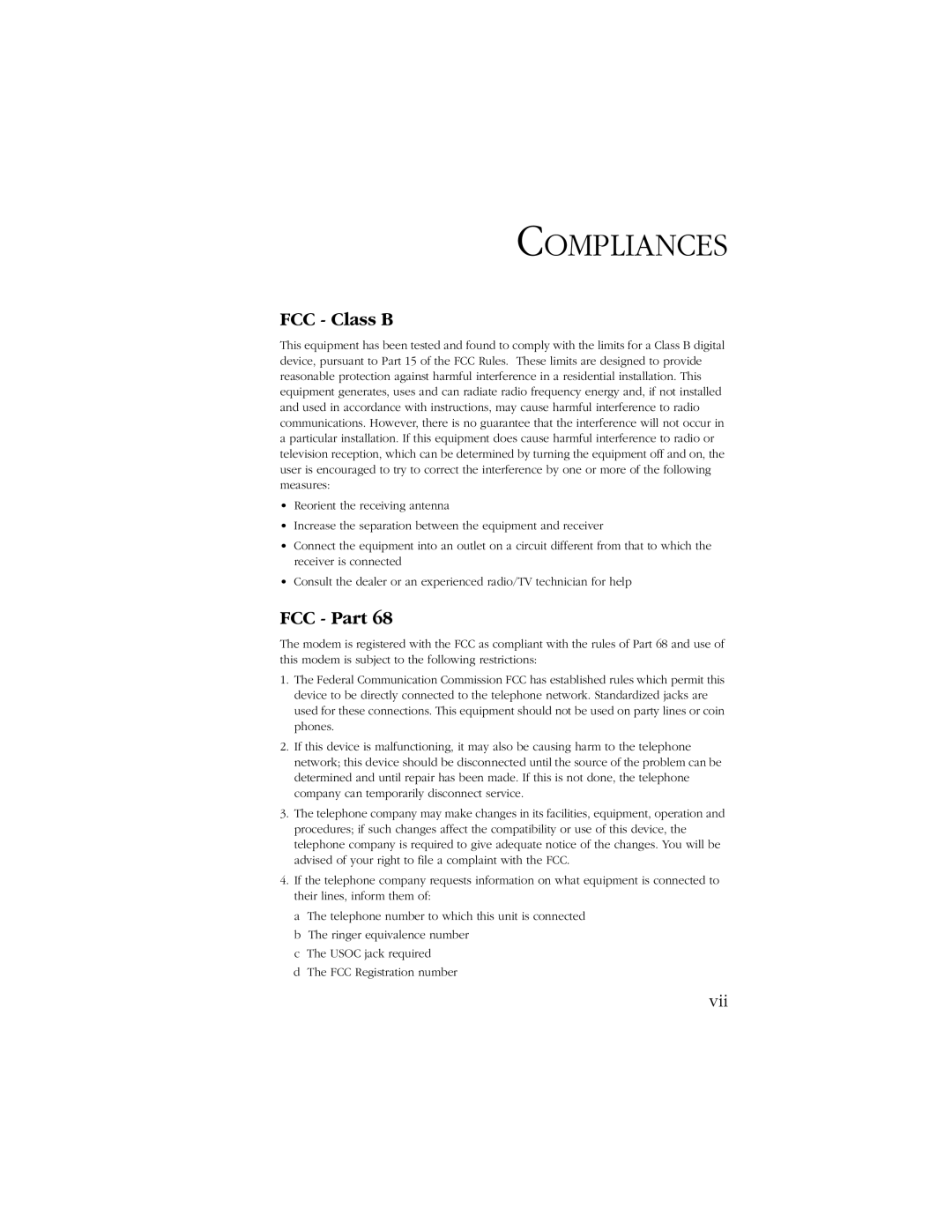 SMC Networks SMC7003-USB manual Compliances, FCC Class B, FCC Part 