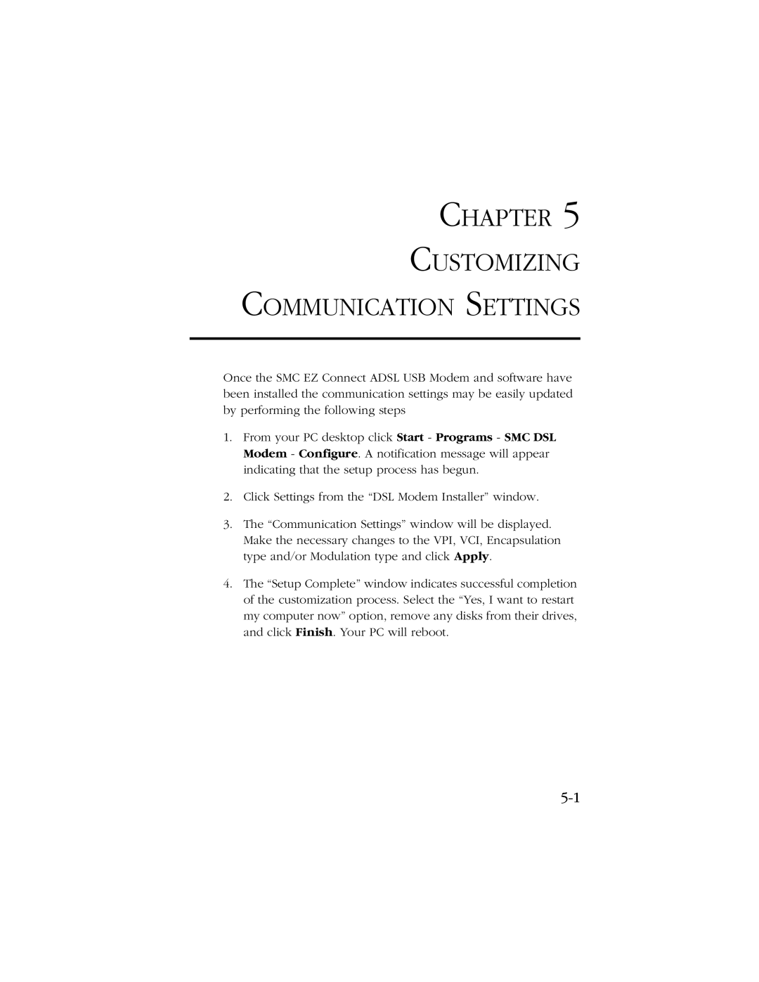 SMC Networks SMC7003-USB manual Chapter Customizing Communication Settings 