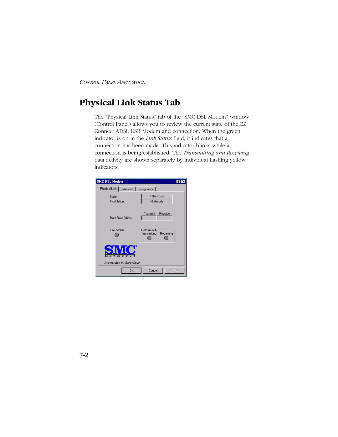 SMC Networks SMC7003-USB manual Physical Link Status Tab, Control Panel Application 