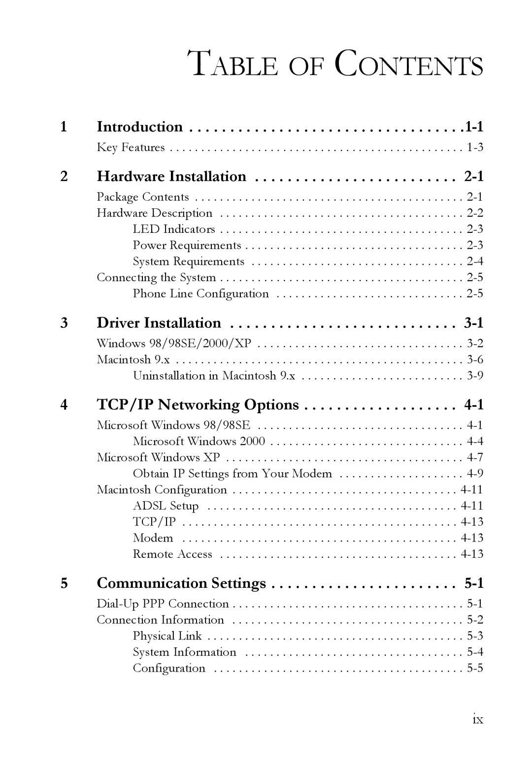 SMC Networks SMC7003USB V.2 manual Table of Contents 