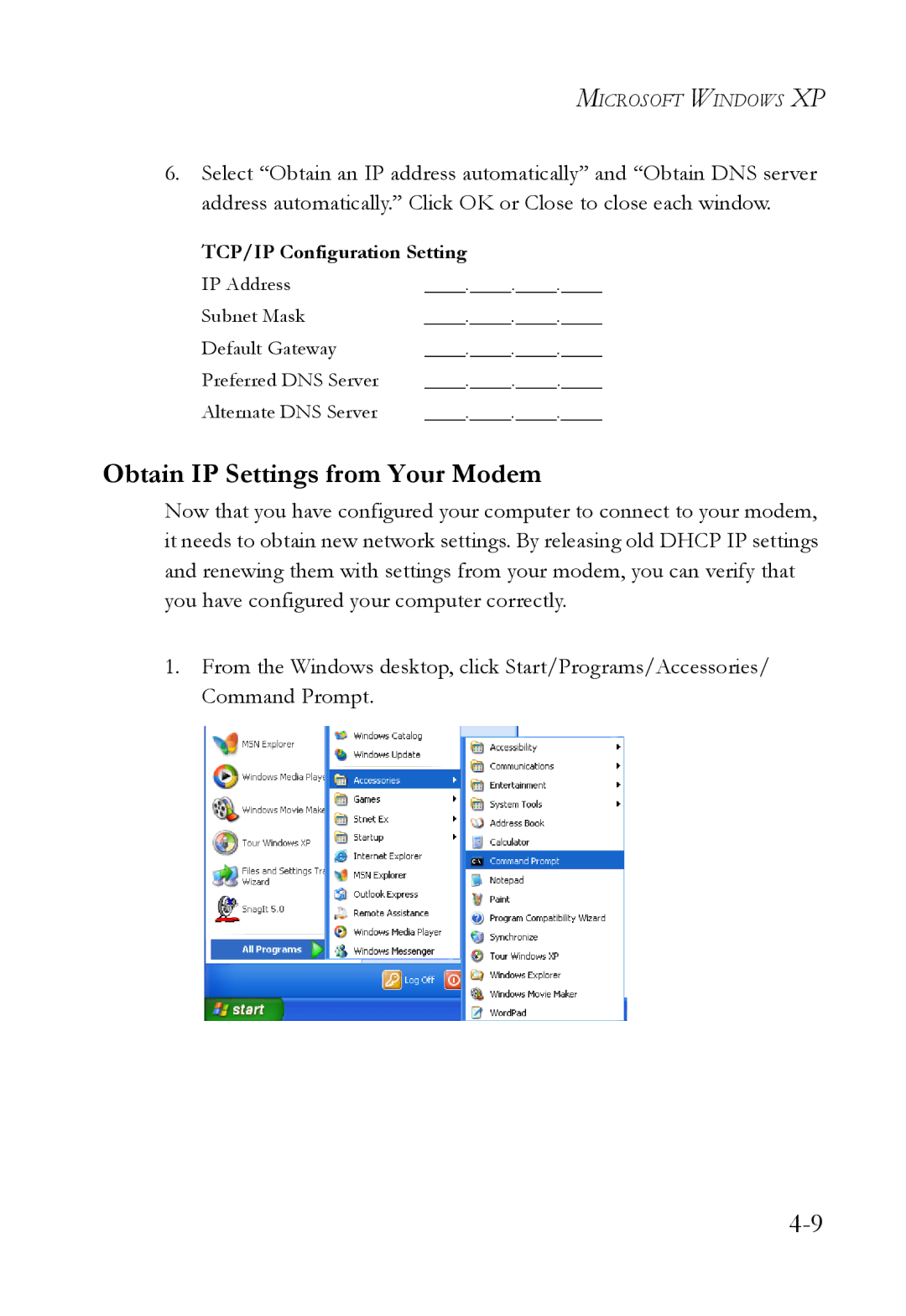 SMC Networks SMC7003USB V.2 manual Obtain IP Settings from Your Modem 