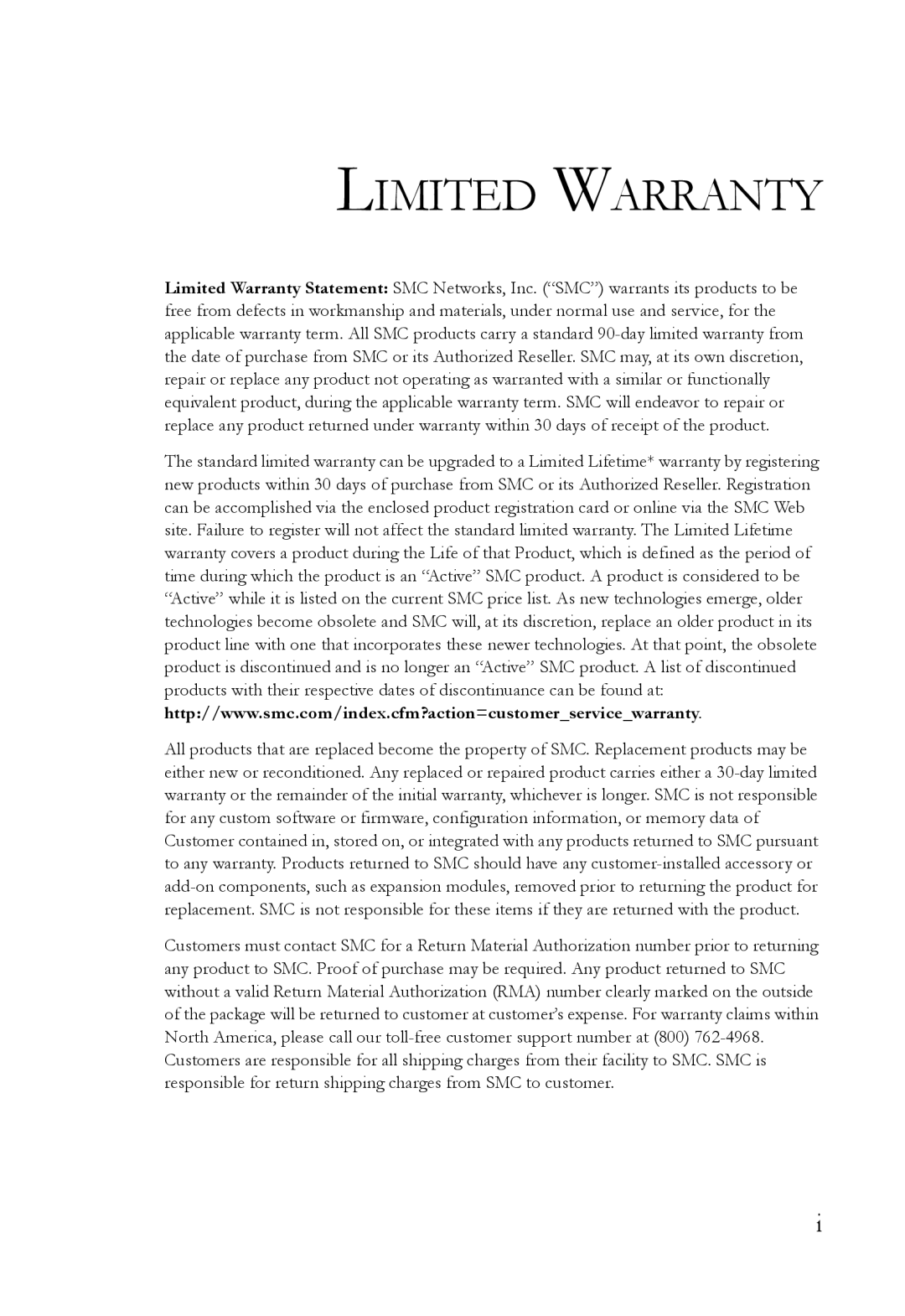 SMC Networks SMC7003USB V.2 manual Limited Warranty 