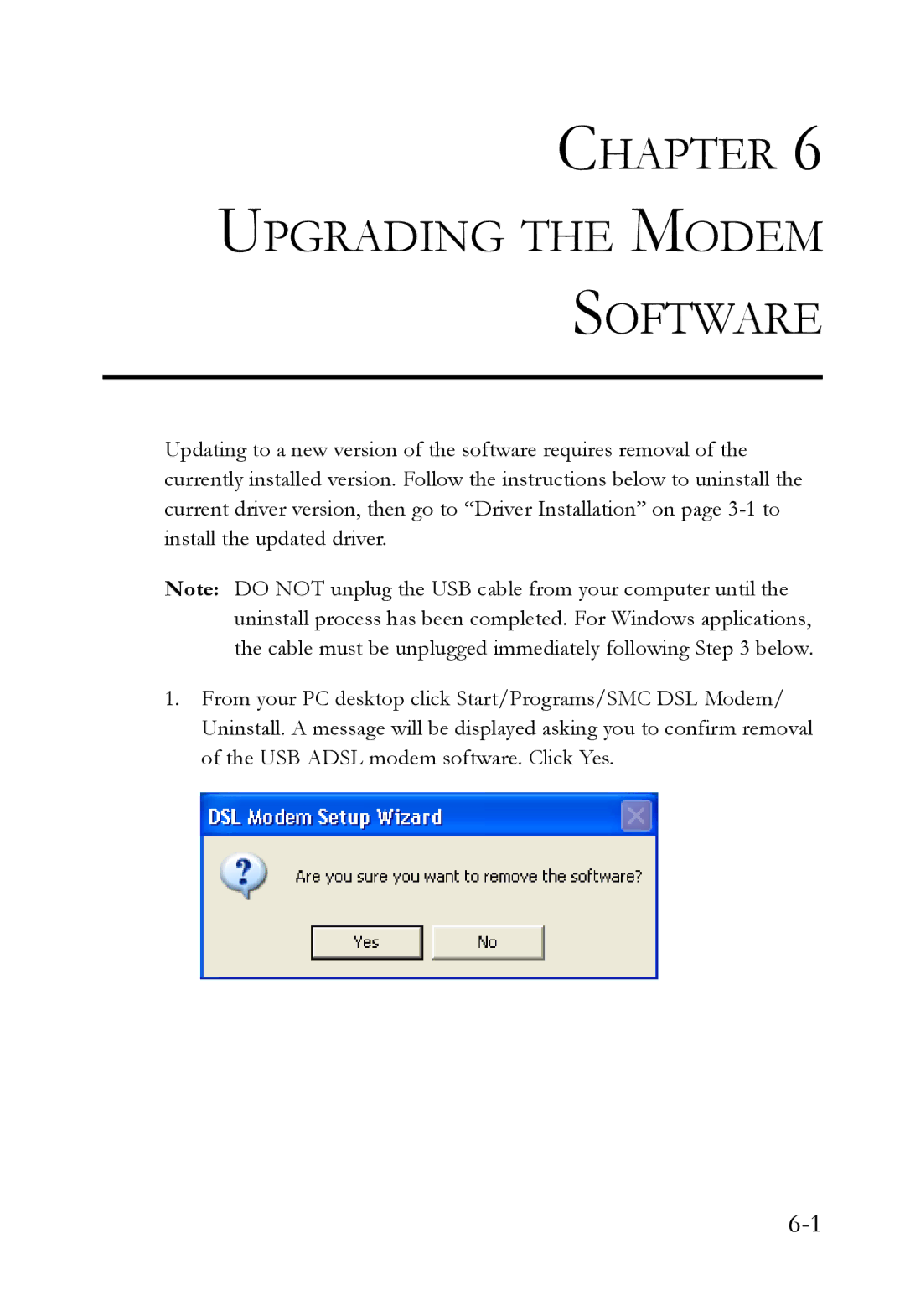 SMC Networks SMC7003USB V.2 manual Chapter Upgrading the Modem Software 