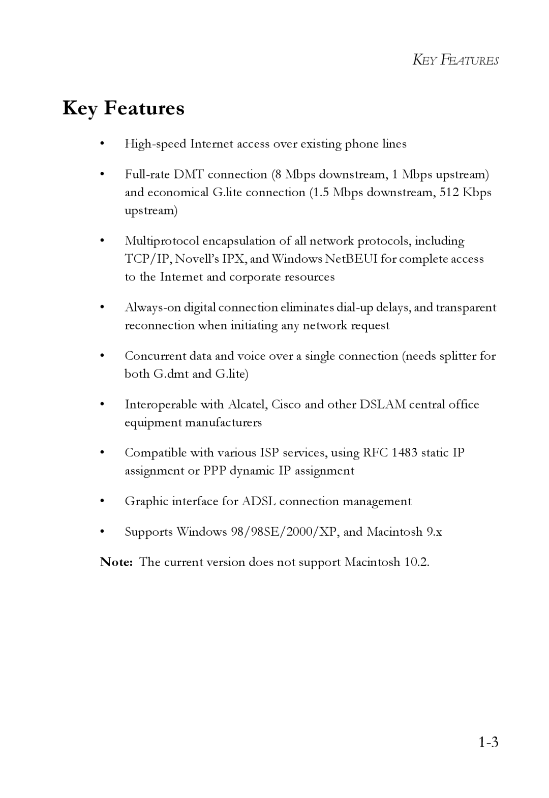 SMC Networks SMC7003USB manual Key Features 