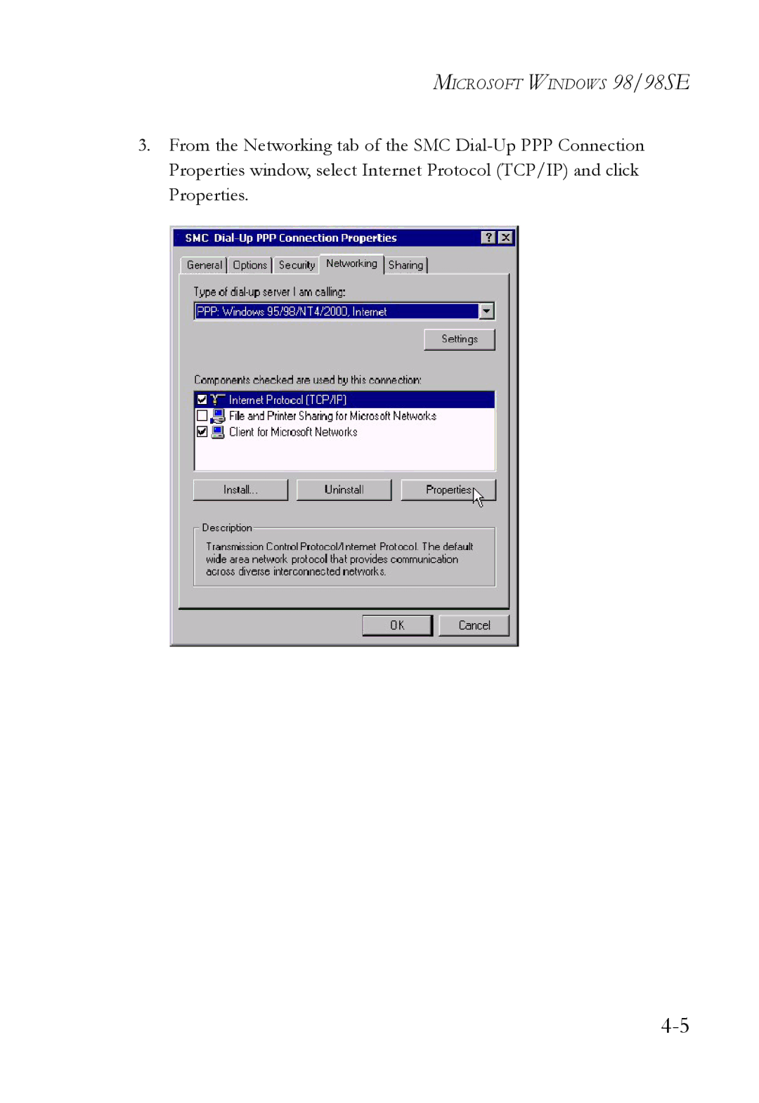 SMC Networks SMC7003USB manual Microsoft Windows 98/98SE 