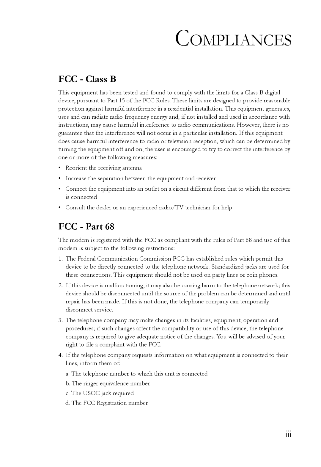 SMC Networks SMC7003USB manual Compliances, FCC Class B, FCC Part 