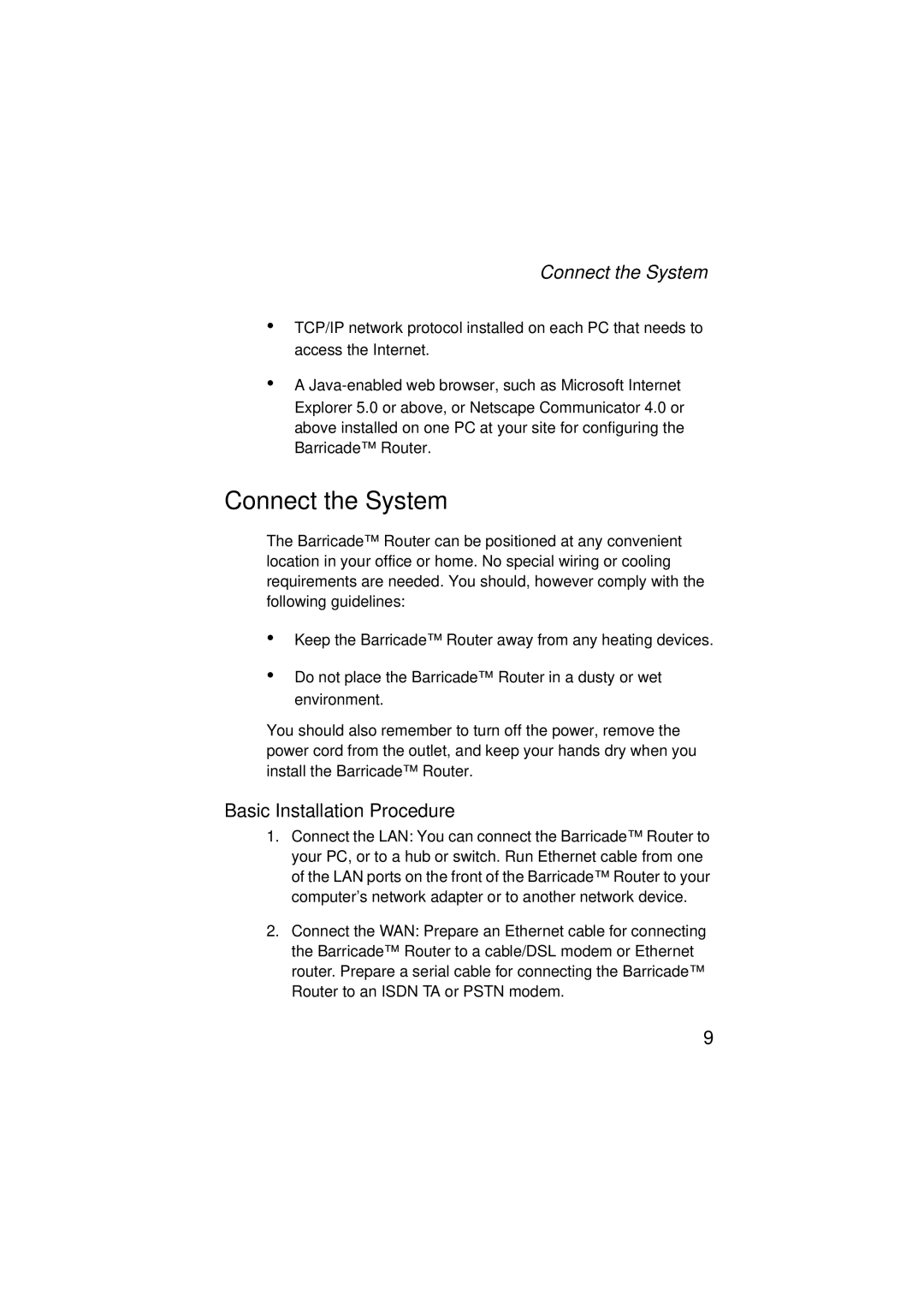 SMC Networks SMC7004ABR V.2 manual Connect the System, Basic Installation Procedure 