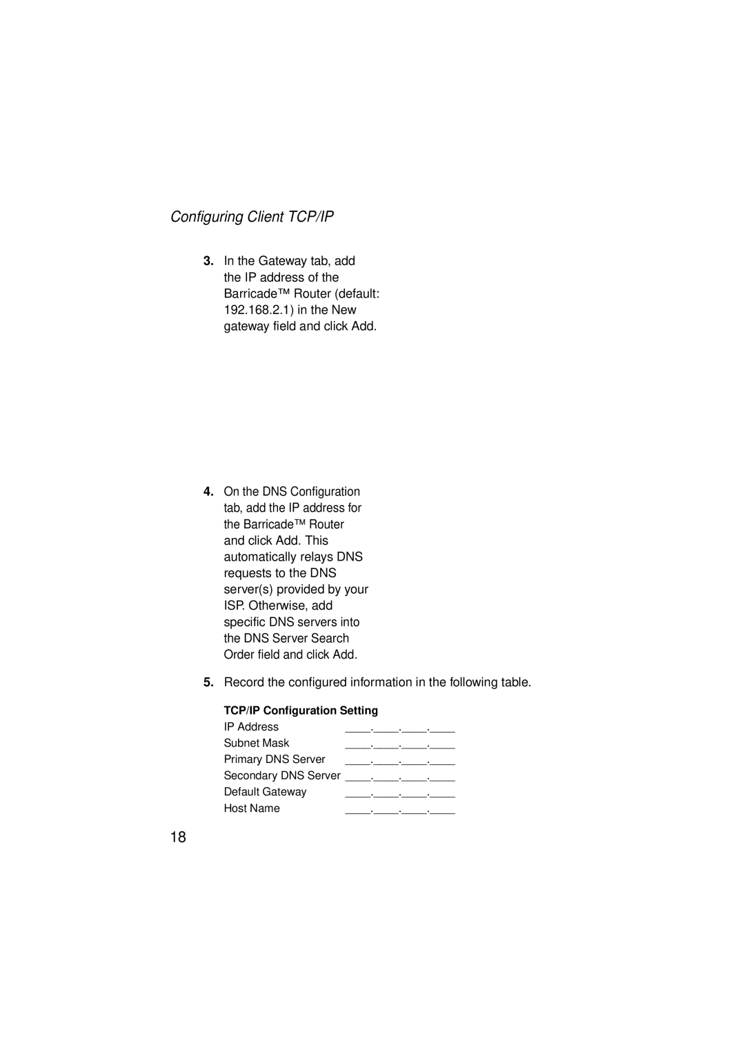 SMC Networks SMC7004ABR V.2 manual TCP/IP Configuration Setting 