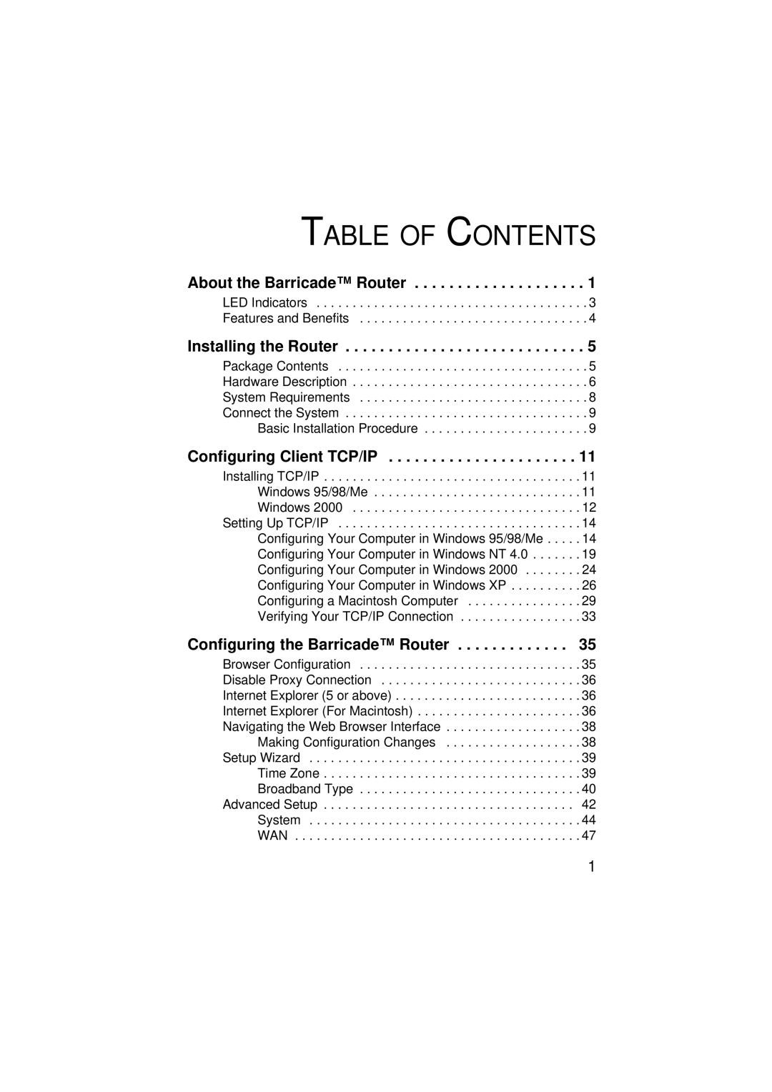 SMC Networks SMC7004ABR V.2 manual Table of Contents 