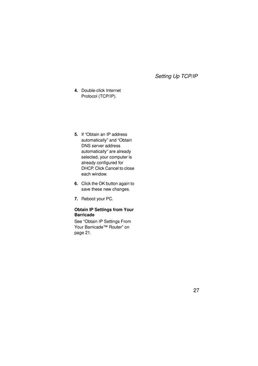 SMC Networks SMC7004ABR V.2 manual Obtain IP Settings from Your Barricade 