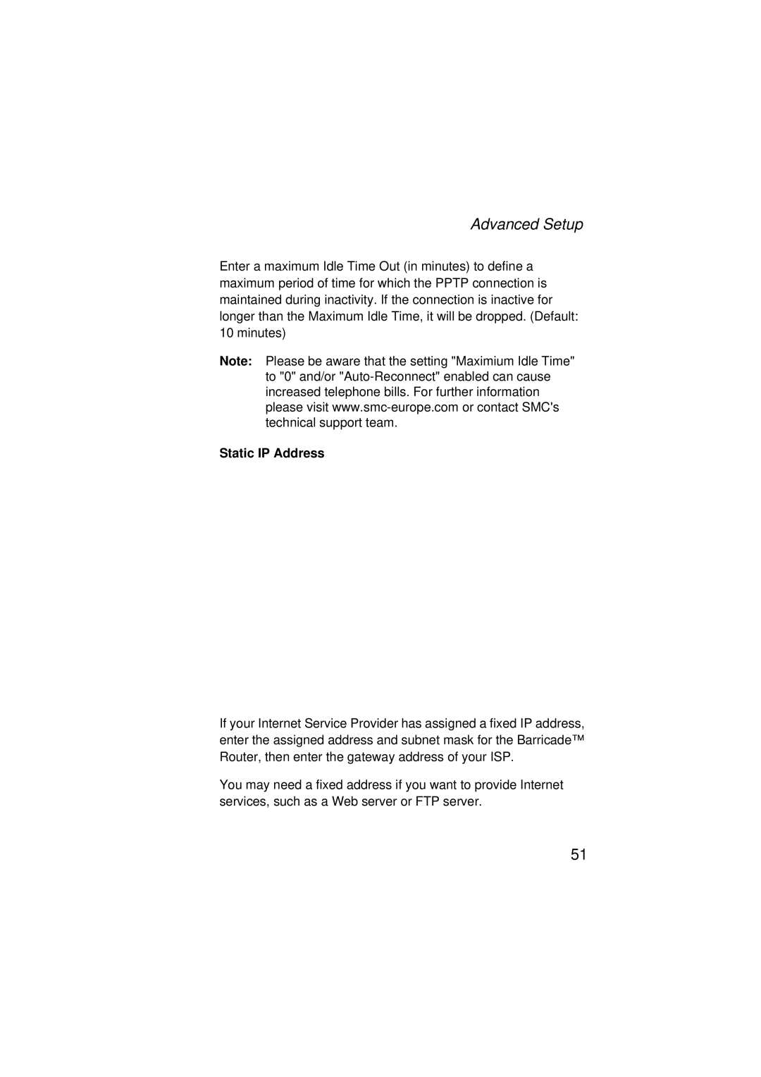 SMC Networks SMC7004ABR V.2 manual Static IP Address 