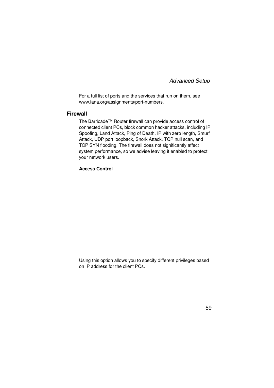 SMC Networks SMC7004ABR V.2 manual Firewall, Access Control 