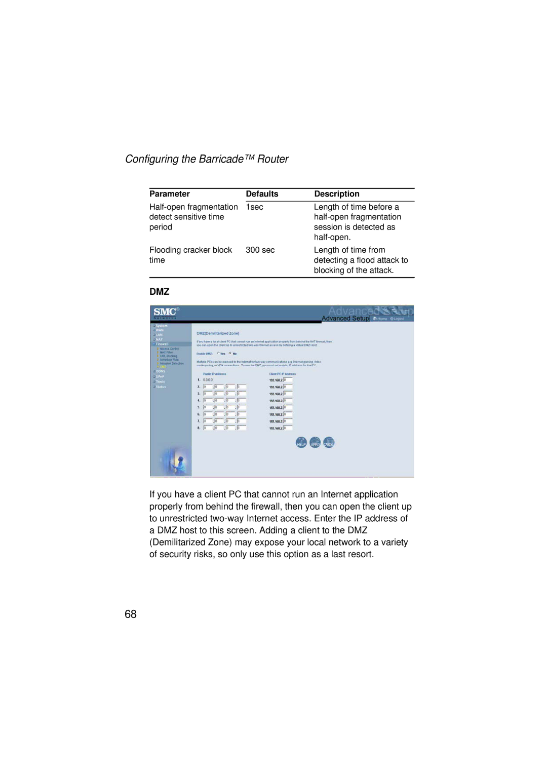 SMC Networks SMC7004ABR V.2 manual Dmz 