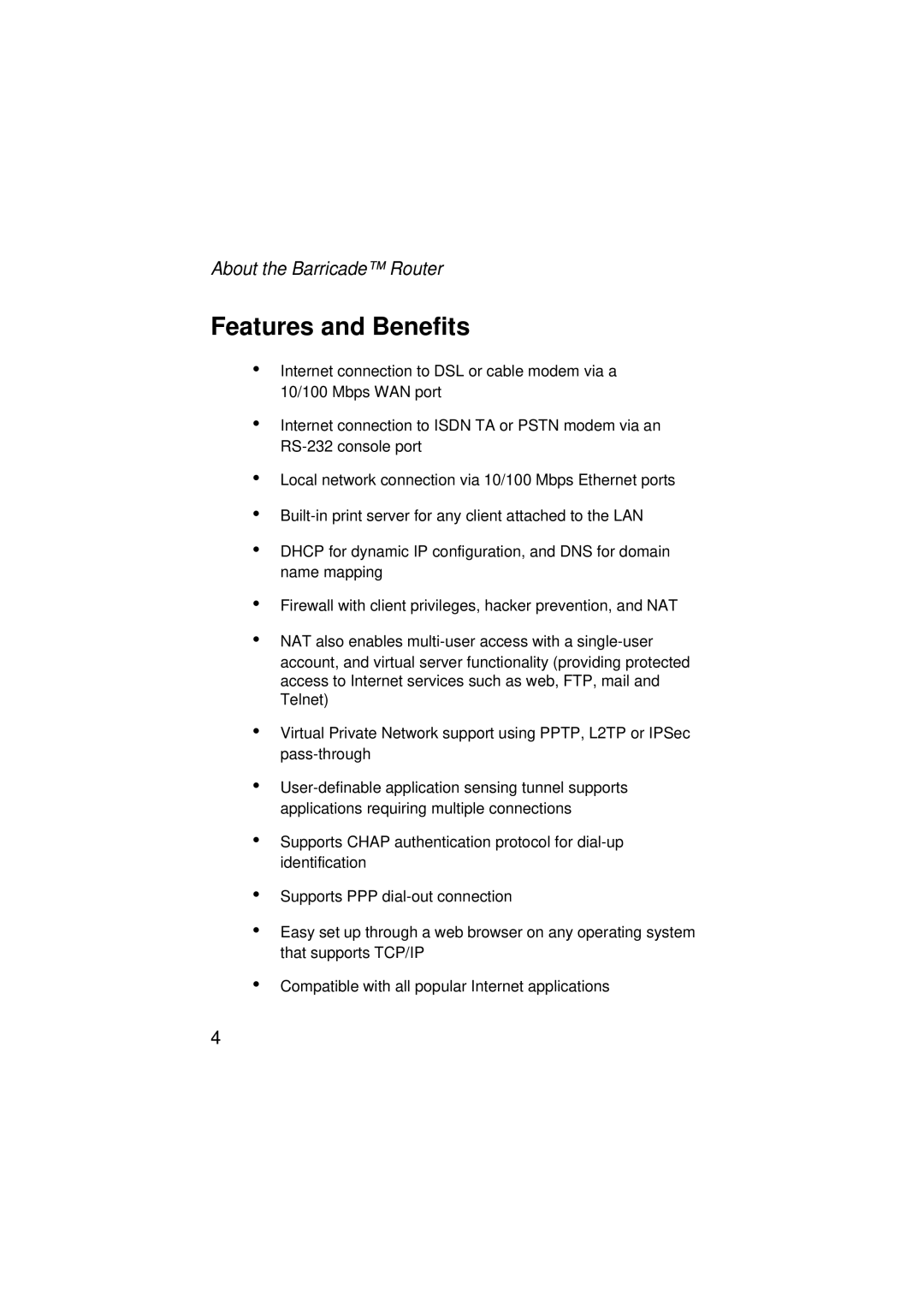 SMC Networks SMC7004ABR V.2 manual Features and Benefits 