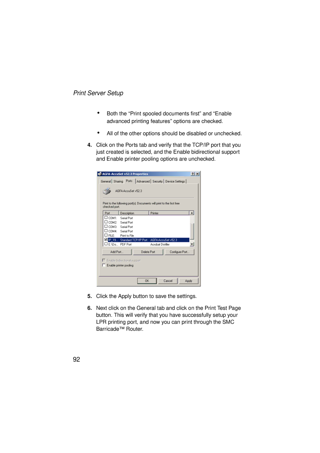 SMC Networks SMC7004ABR V.2 manual Print Server Setup 