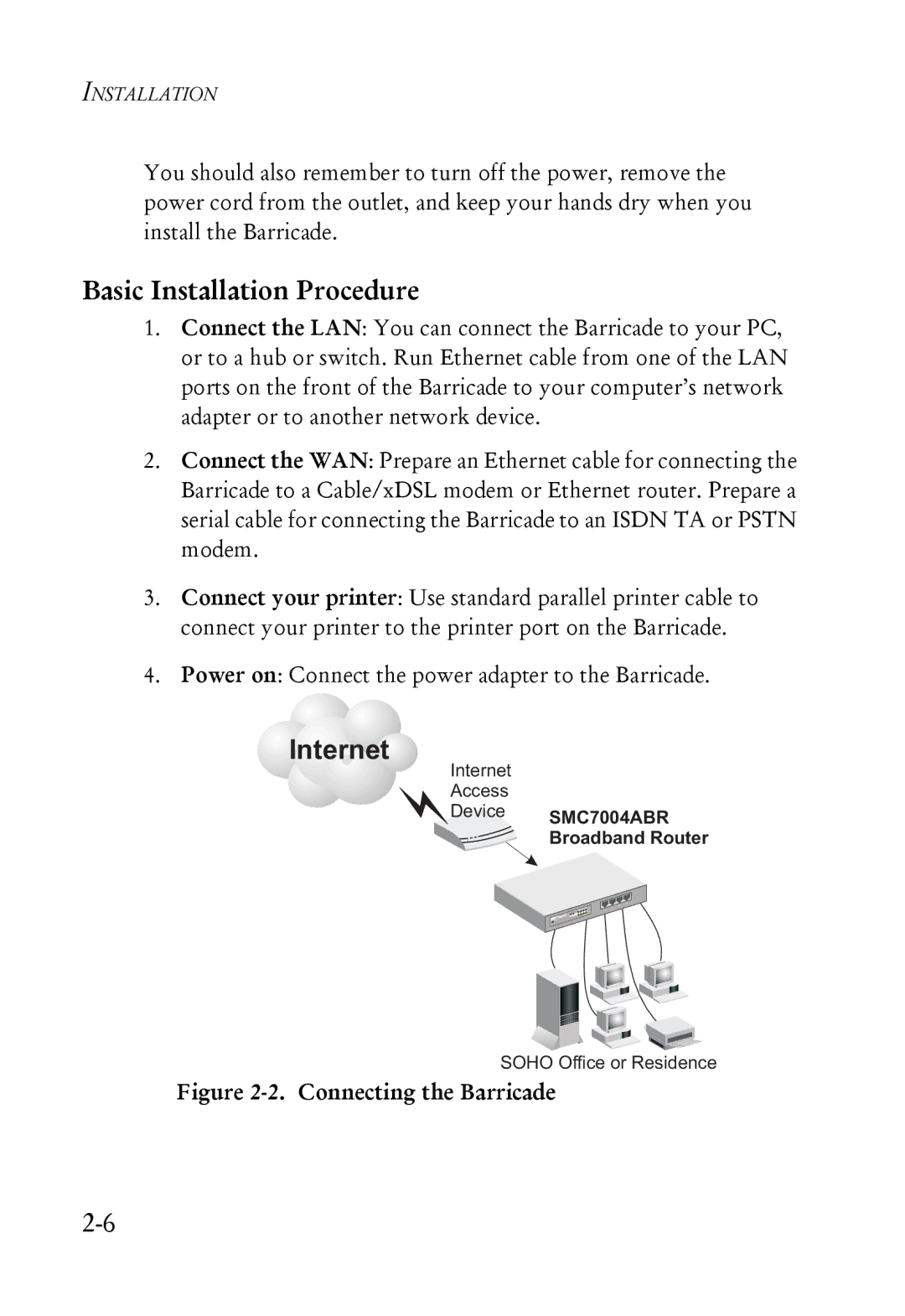 SMC Networks SMC7004ABR manual Basic Installation Procedure, Connecting the Barricade 