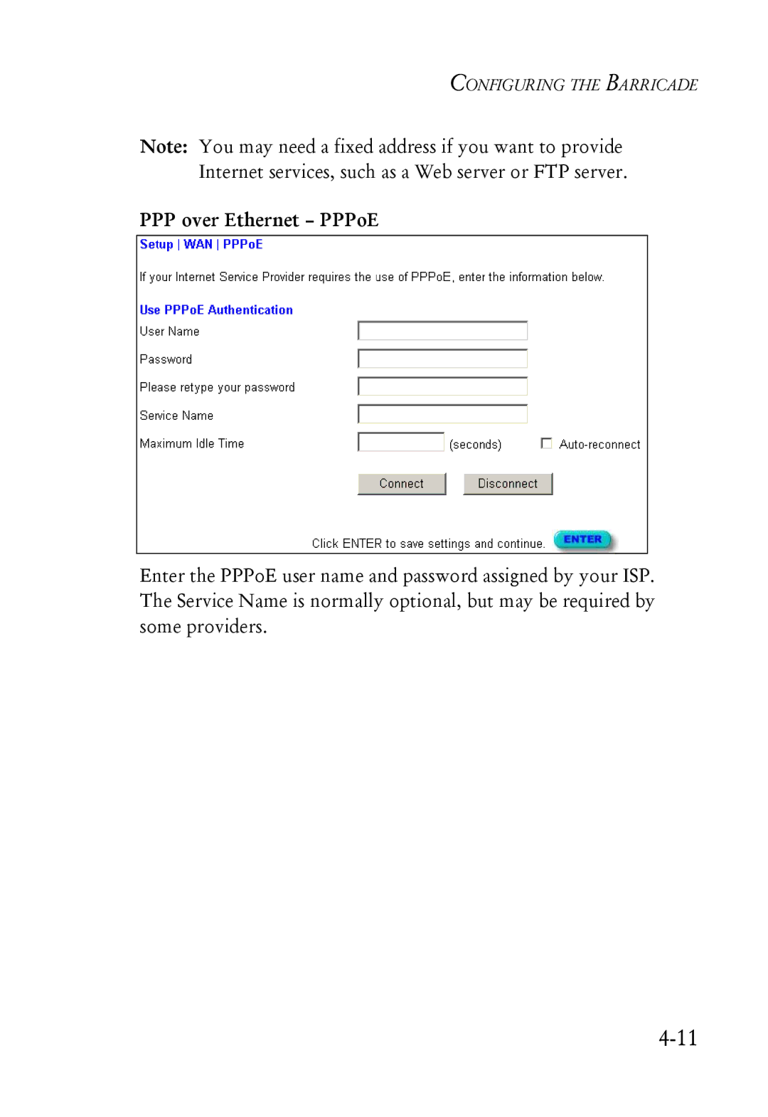 SMC Networks SMC7004ABR manual PPP over Ethernet PPPoE 