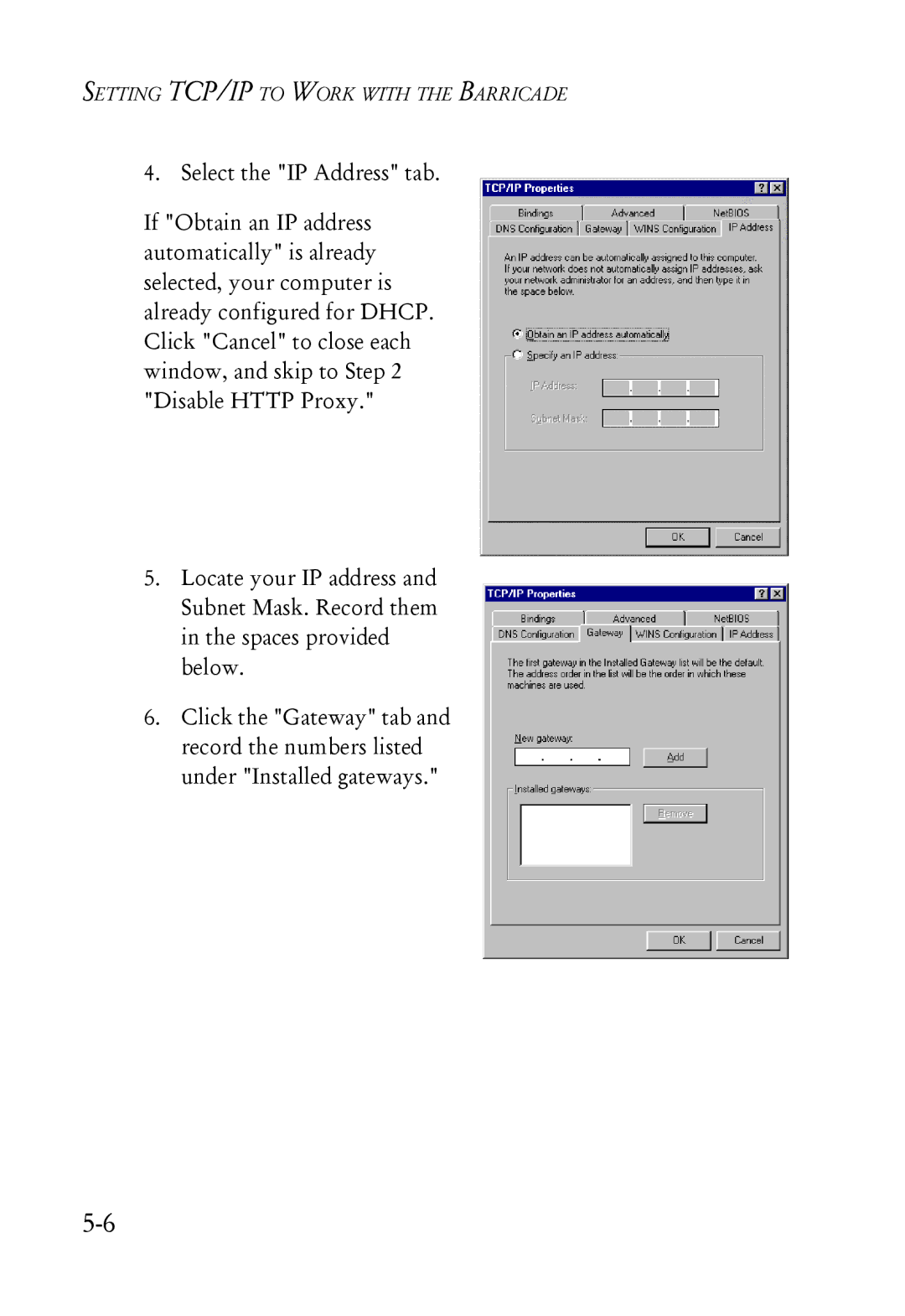 SMC Networks SMC7004ABR manual Setting TCP/IP to Work with the Barricade 