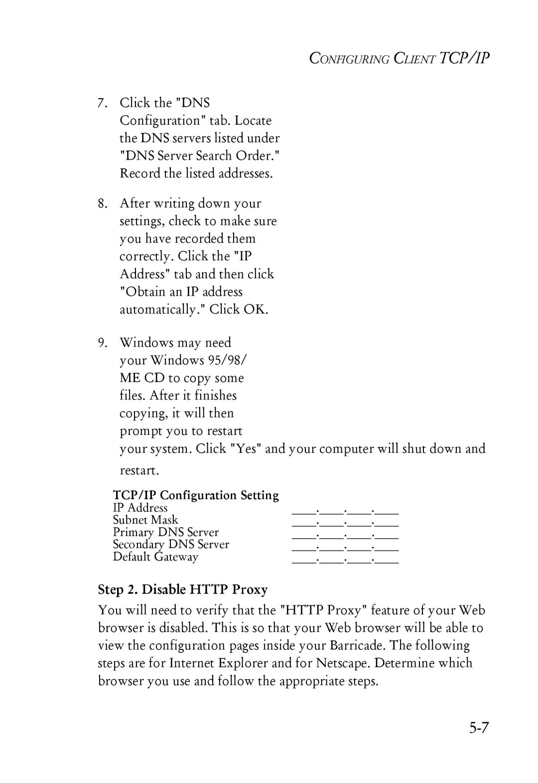 SMC Networks SMC7004ABR manual Disable Http Proxy 