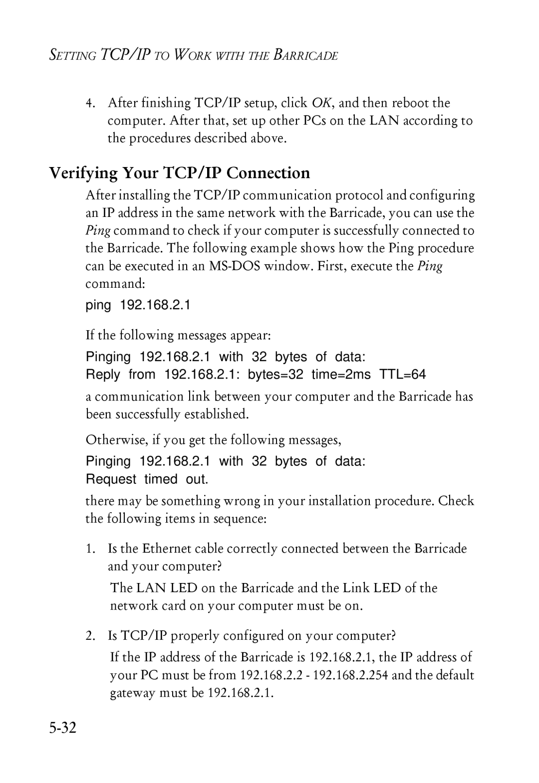 SMC Networks SMC7004ABR manual Verifying Your TCP/IP Connection 