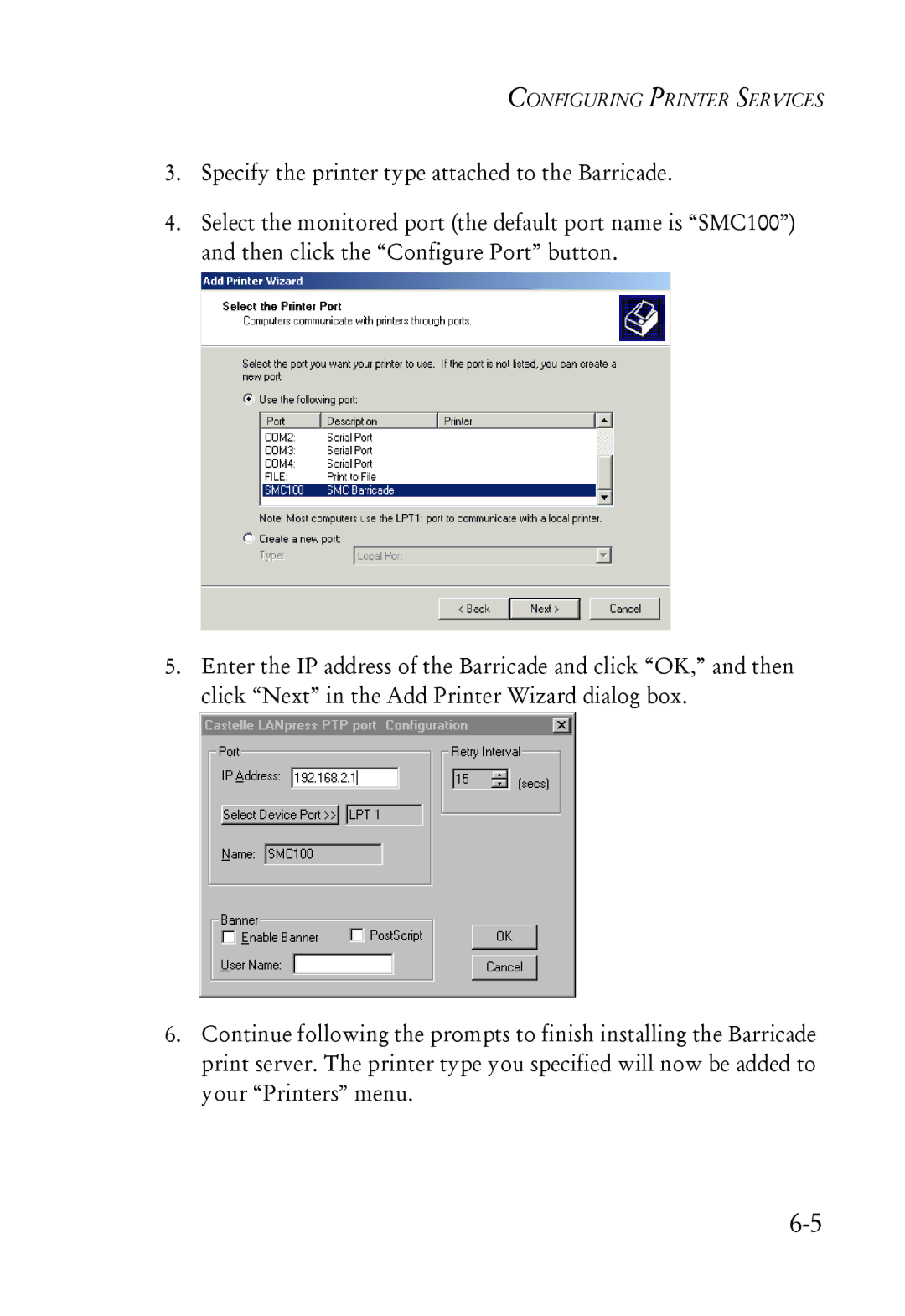 SMC Networks SMC7004ABR manual Configuring Printer Services 