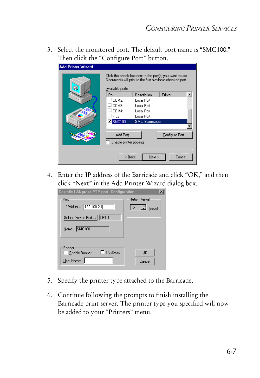 SMC Networks SMC7004ABR manual Configuring Printer Services 