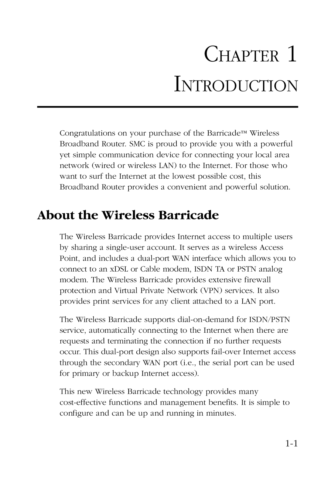 SMC Networks SMC7004AWBR manual Chapter Introduction, About the Wireless Barricade 