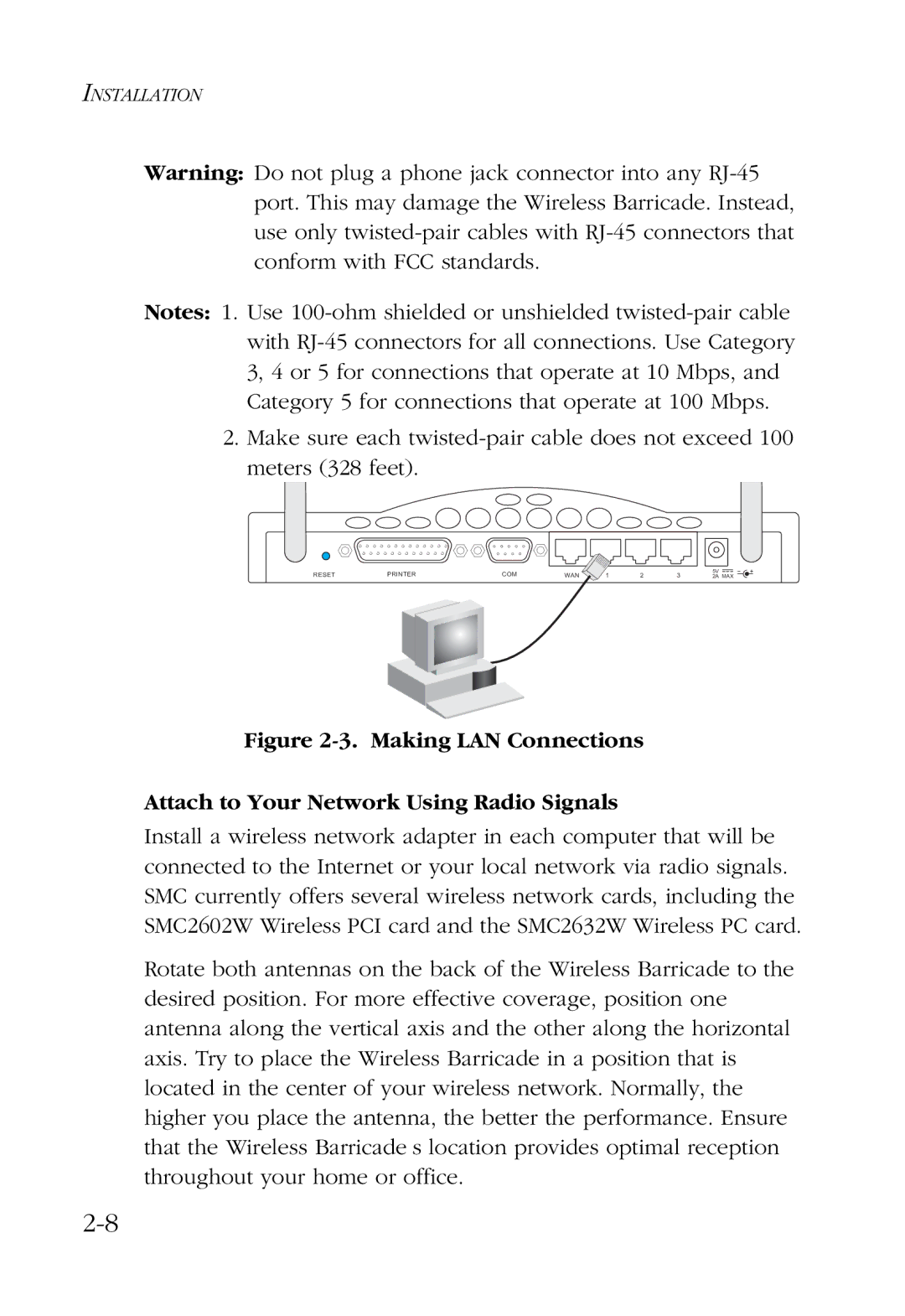 SMC Networks SMC7004AWBR manual Reset Printer COM WAN 