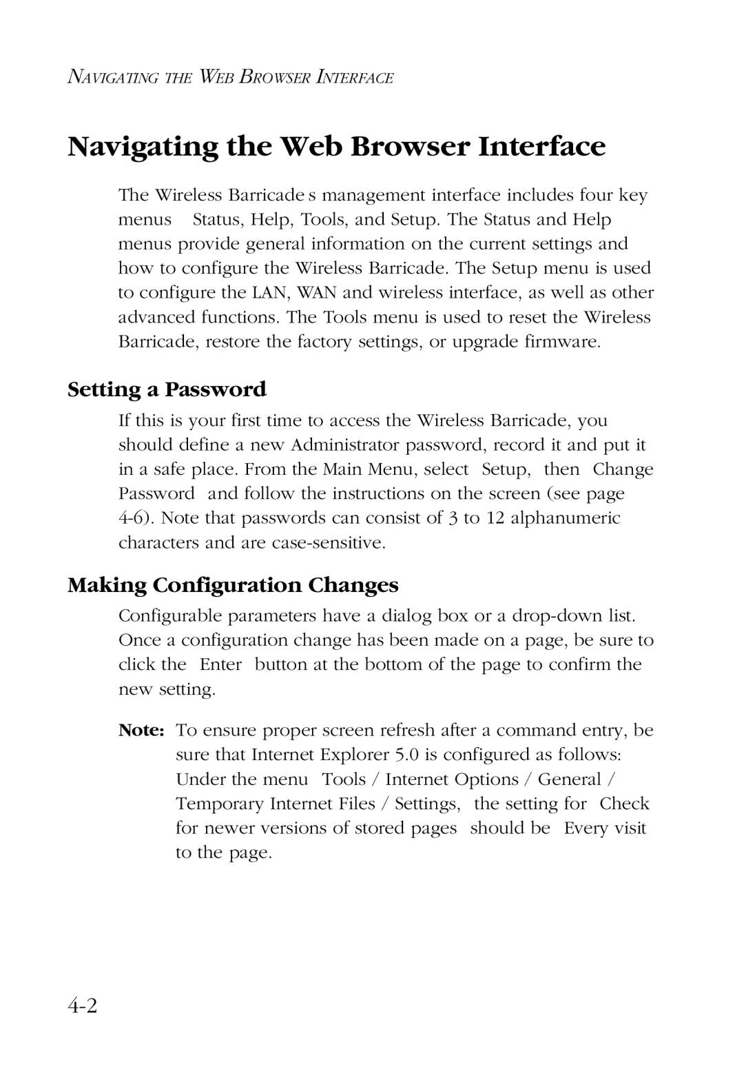 SMC Networks SMC7004AWBR manual Navigating the Web Browser Interface, Setting a Password, Making Configuration Changes 