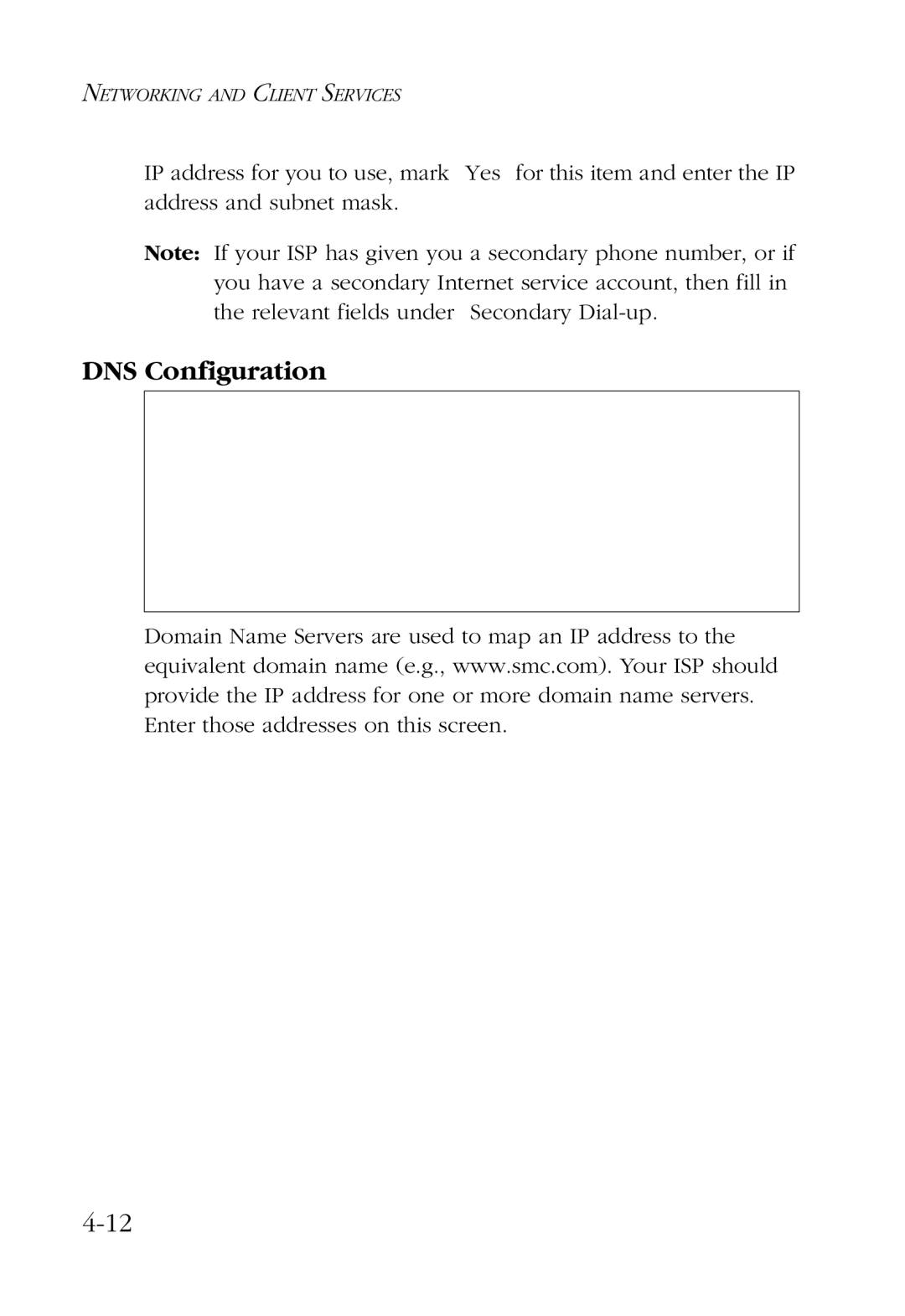 SMC Networks SMC7004AWBR manual DNS Configuration 