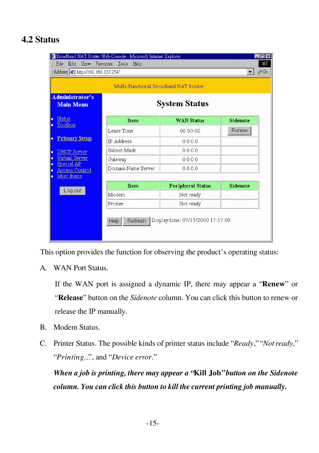 SMC Networks SMC7004BR specifications Status 