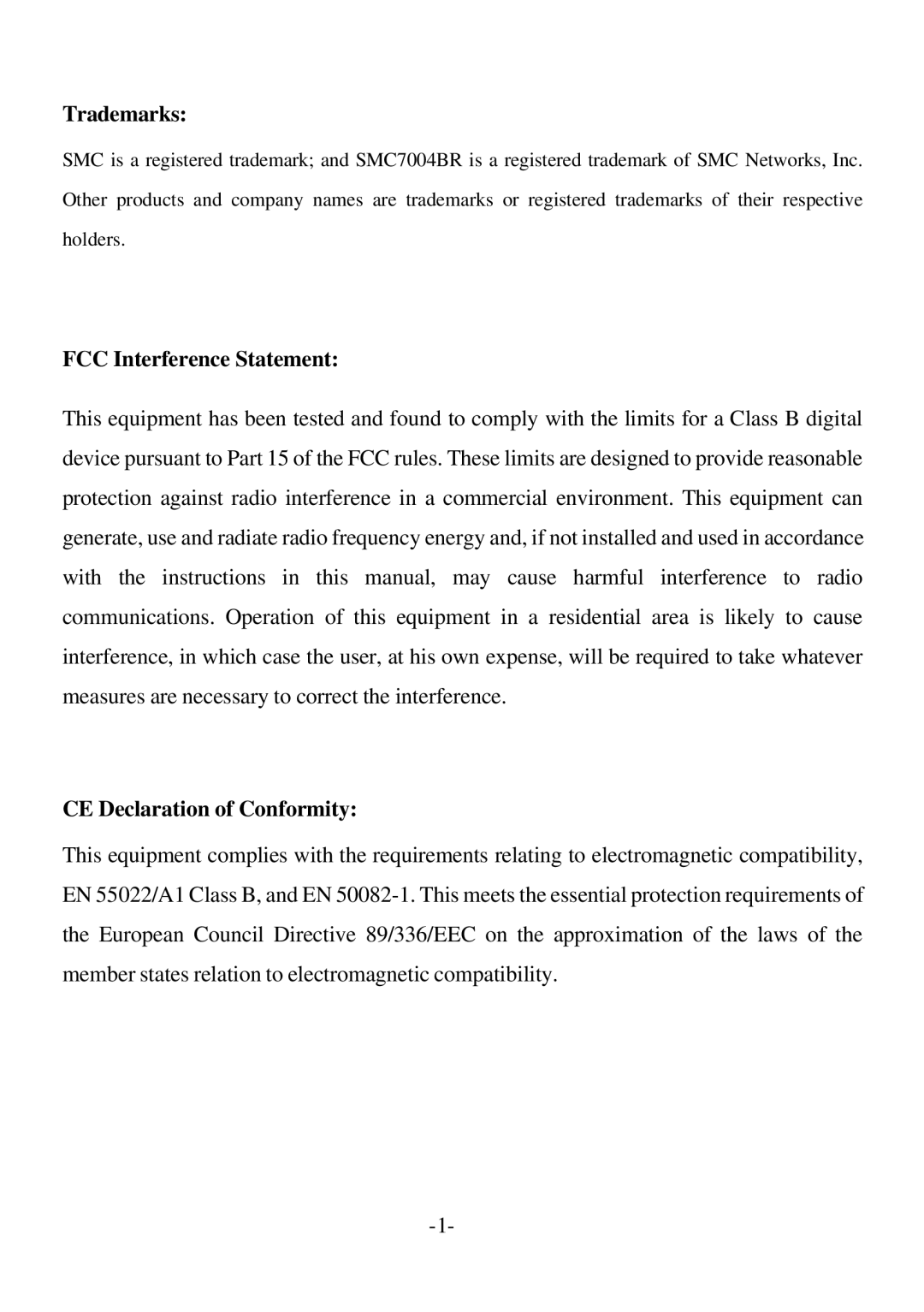 SMC Networks SMC7004BR specifications Trademarks 