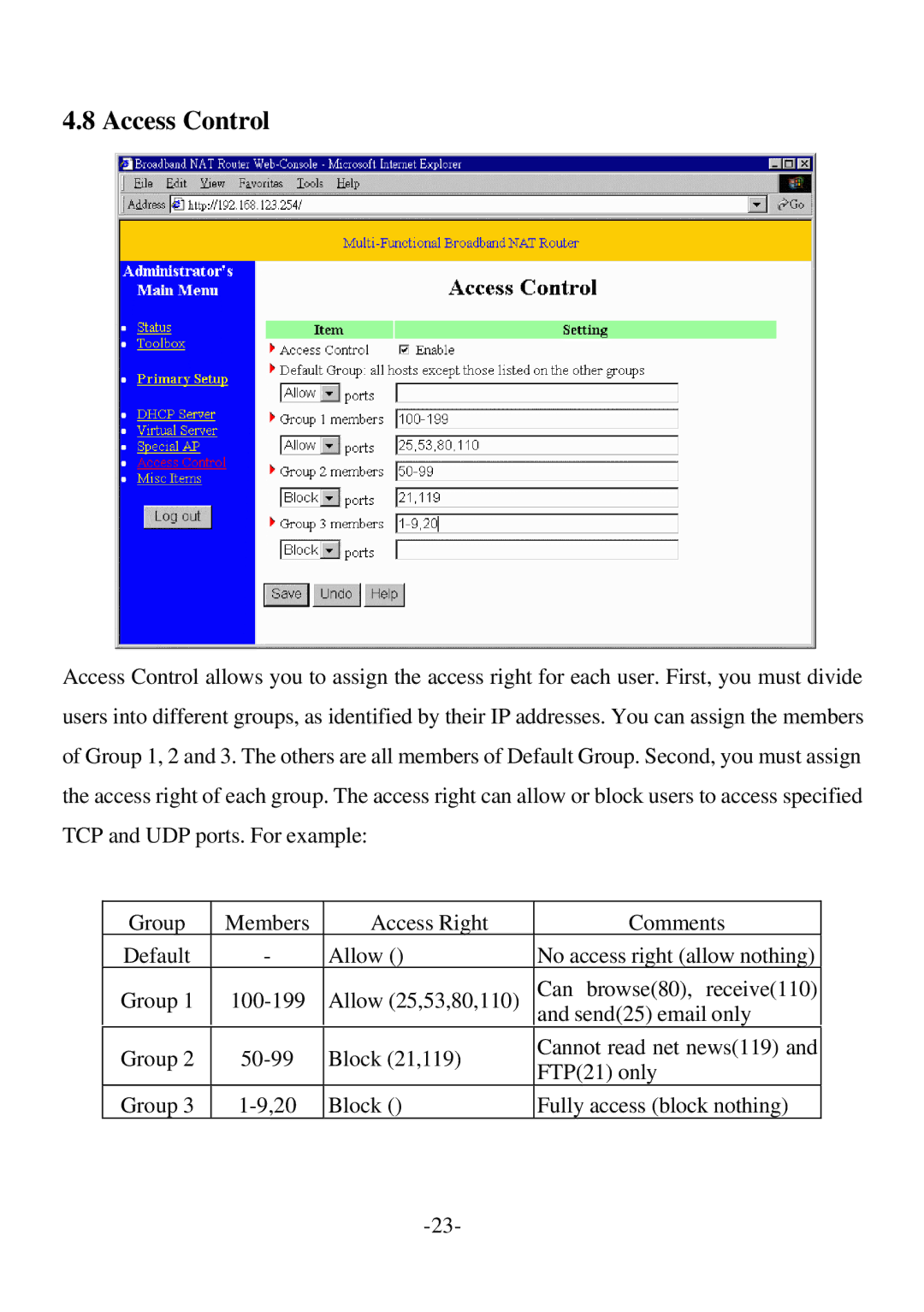 SMC Networks SMC7004BR specifications Access Control 