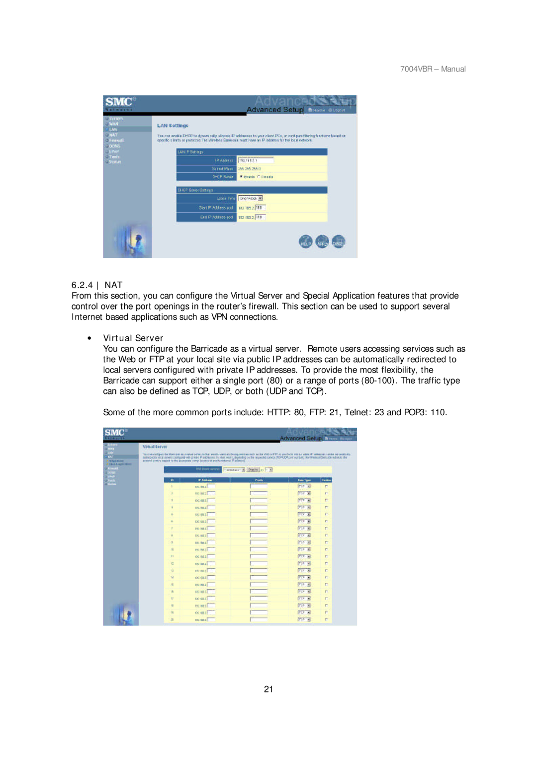 SMC Networks SMC7004VBR manual Nat, ∙ Virtual Server 